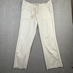 Roxy Womens Oceanside Linen Blend Beach Pants White Straight Leg Large